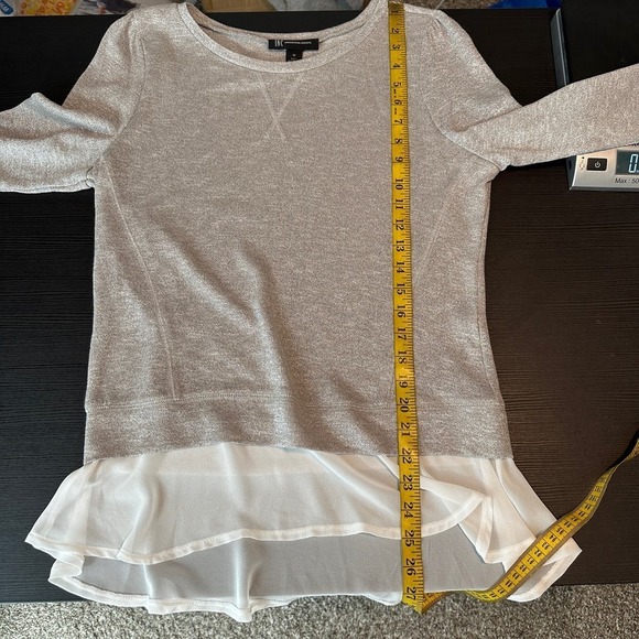 INC. International Concepts Gray Metallic Crew Neck Ruffle Hem Knit Top Medium - Picture 6 of 10